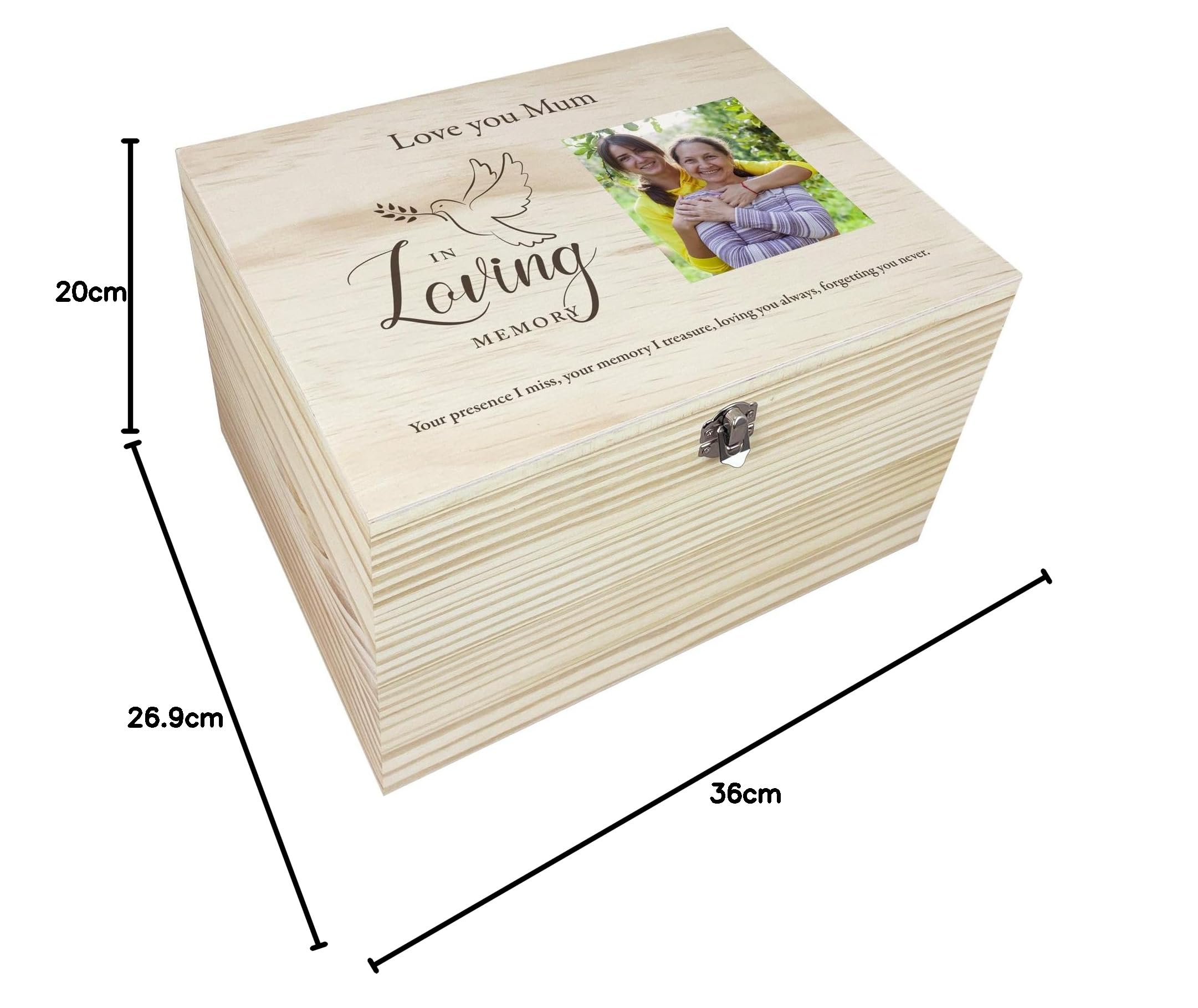 Caja de recuerdos personalizable con texto en inglés "In Loving Memory" (36 x 26,9 x 20 cm)