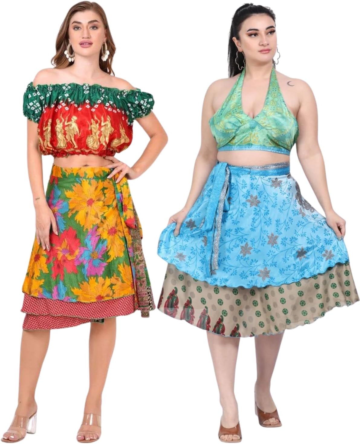 Wevez Pack of 3 Pcs Original Two Layer Printed Wrap Around Skirts (Small Length)