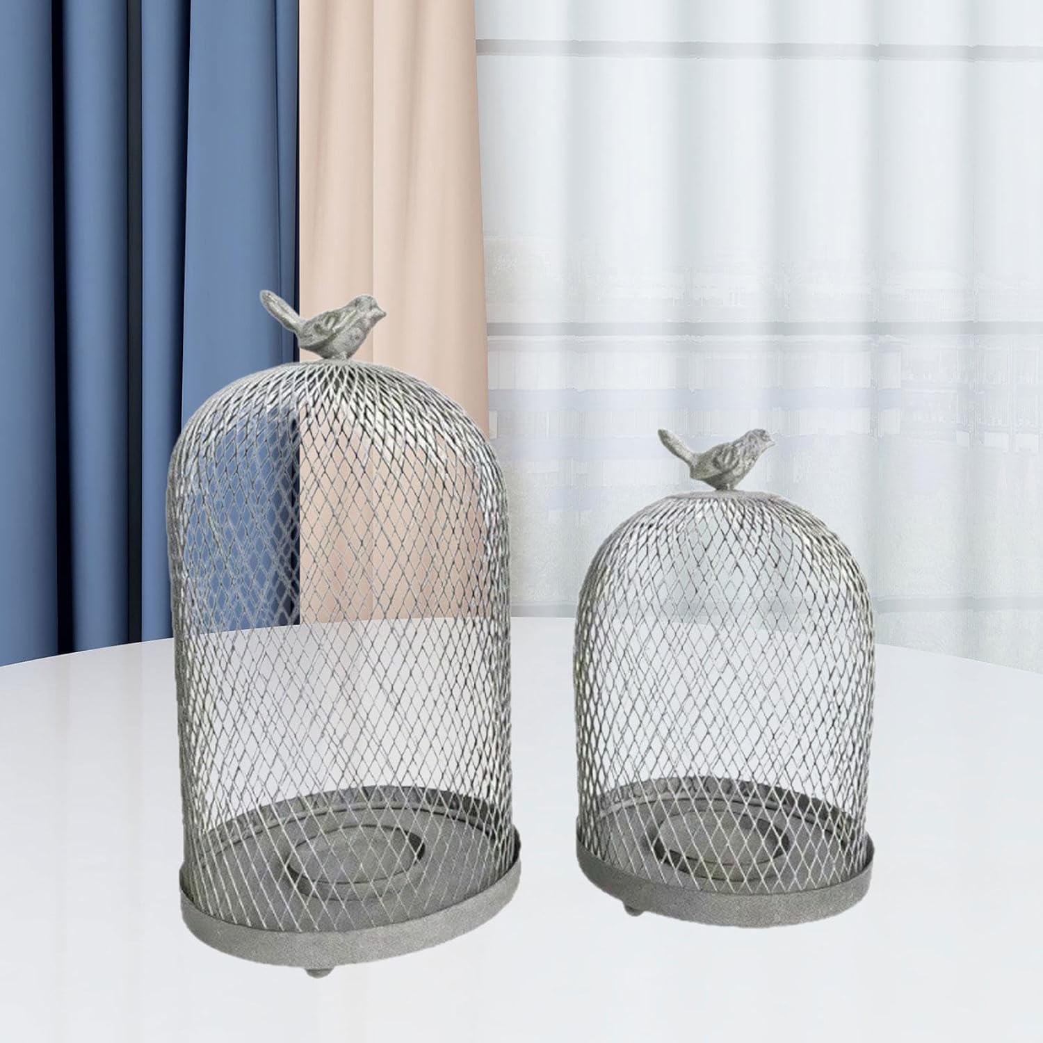 鳥かご型キャンドルホルダー 2個セット 鳥のアクセント付き ヴィンテージ パティオマントルピース 屋内用