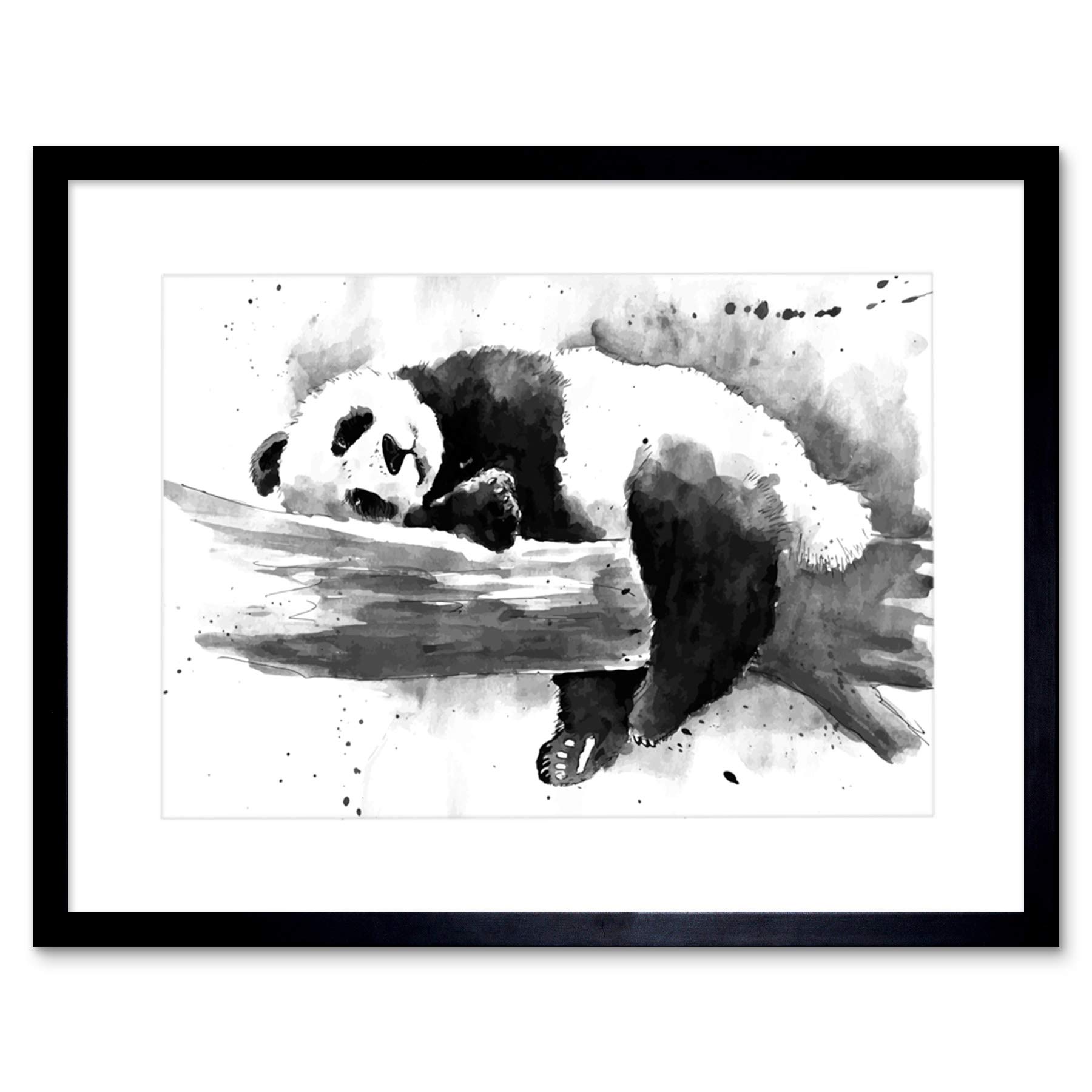 Wee Blue Coo Panda Sleeping Watercolour Art Print Framed Poster Wall Decor 12x16 inch