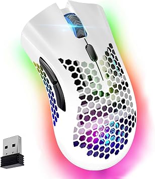 VEGCOO Wireless Gaming Mouse, Silent Click Wireless Rechargeable Mouse with Colorful LED Lights and 3 Level DPI 400mah Lithium Battery for Laptop and Computer C23 White