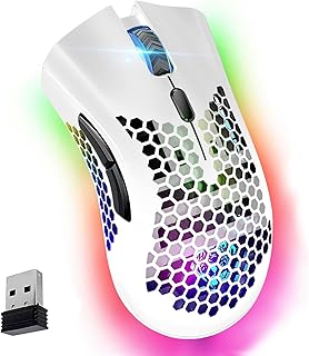 VEGCOO Gaming Mouse, Rechargeable Wireless Mouse with Honeycomb Wireless Gaming Mouse with RGB Light/Silent Click/Adjustab…