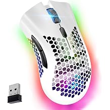VEGCOO Wireless Gaming Mouse, Silent Click Wireless Rechargeable Mouse with Colorful LED Lights and 3 Level DPI 400mah Lithium Battery for Laptop and Computer C23 White