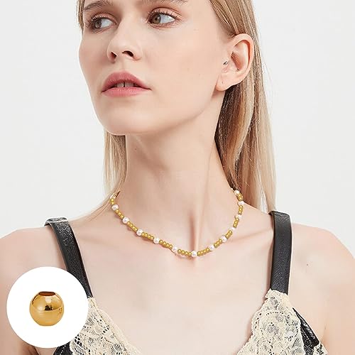 Miniatura 18 de 400Pcs Spacer Beads for Jewelry Making 6mm Metallic Plated Round Beads Seamless Smooth Loose Ball Beads Crimp Stopper Beads Metal Spacer Beads for