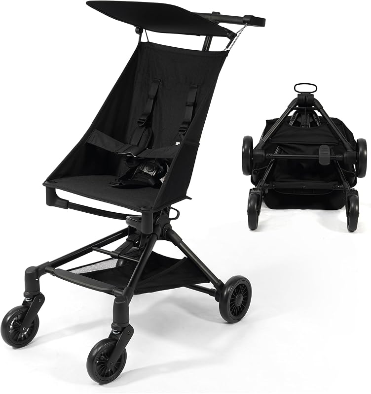 Lightweight Travel Stroller for Airplane, 10.5 lbs Compact Foldable Baby Stroller with Sun Visor & Storage Basket, Convenience Stroller with Lockable Rear Wheels and Breathable Fabric, Midnight