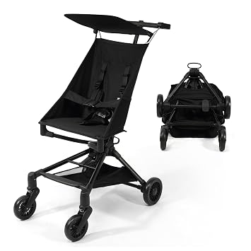 Lightweight Travel Stroller for Airplane,10.5 lbs Compact Foldable Baby Stroller with Sun Visor & Storage Basket,Convenience Airplane Strollers with Lockable Rear Wheels and Breathable Fabric,Midnight