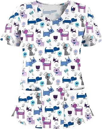 OIOLOYJM Printed Scrub Tops Women V Neck Short Sleeve Plus Size Scrubs for Womens Nursing Uniforms Shirts with Pockets