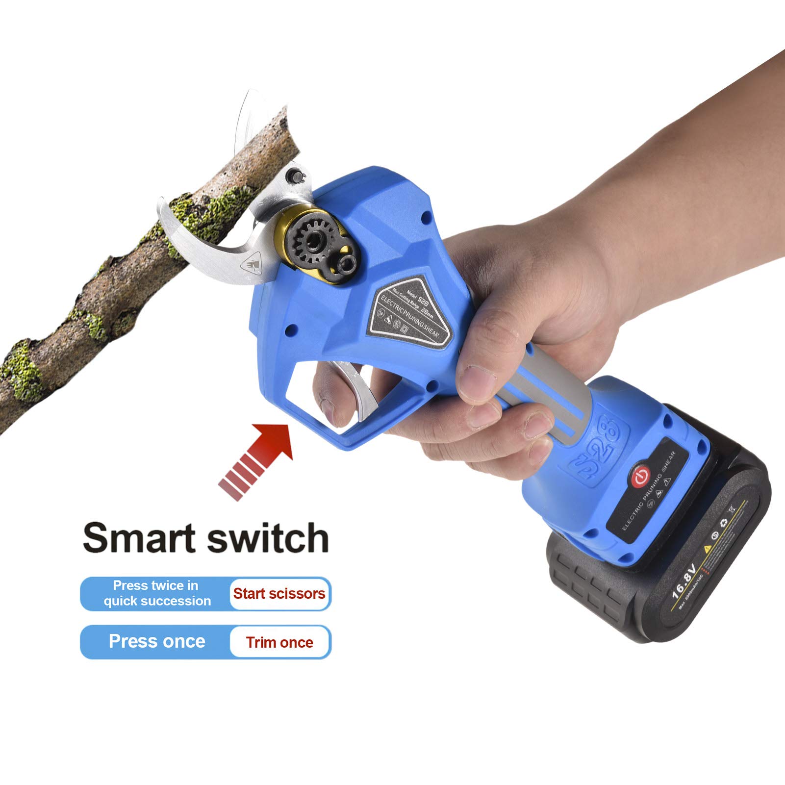 GMtes Forbici elettriche Professionali a Batteria, potatore per Rami d'albero Alimentato a Batteria 16,8 V 2 Ah, Diametro di Taglio 28 mm (1,1 Pollici) (con Lama di Ricambio Gratuita)