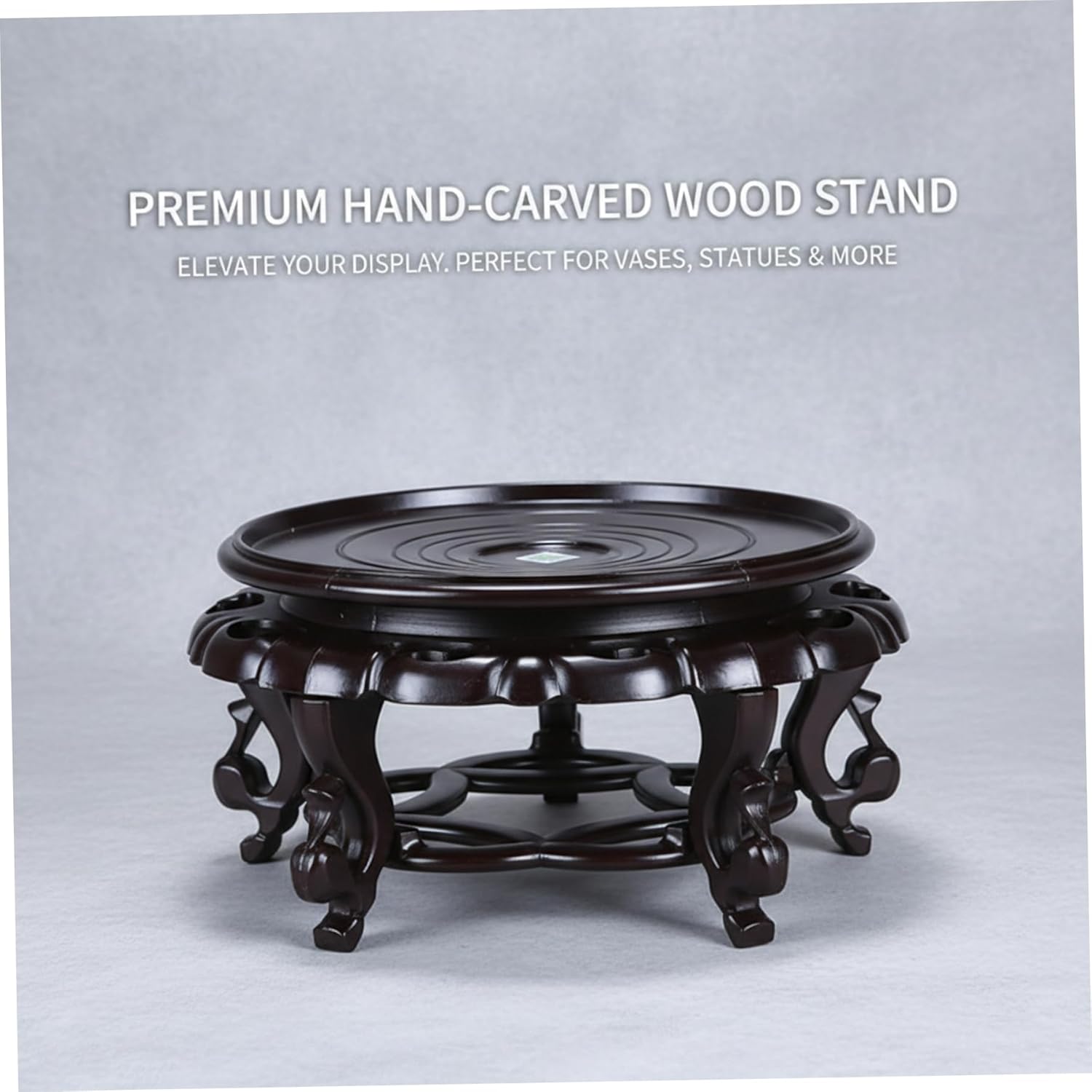 Small Plant Stand, Wood Plant Stand, Small Vase with Intricate Carved Water-Resistant Display Pedestal for Indoor Plants, Flower Pots & Decor, 10", Wooden