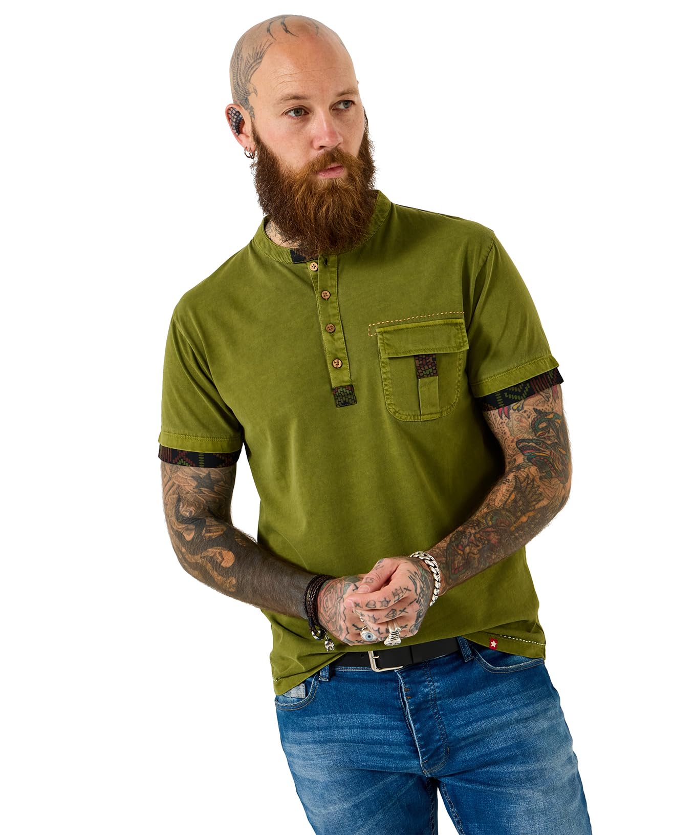 Joe Browns Mens Contrast Trim Customised Henley Top Shirt, Khaki, L UK