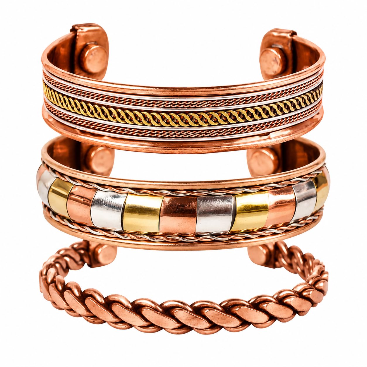 Touchstone magnetic copper bracelets for men women in gift box, Set of 3
