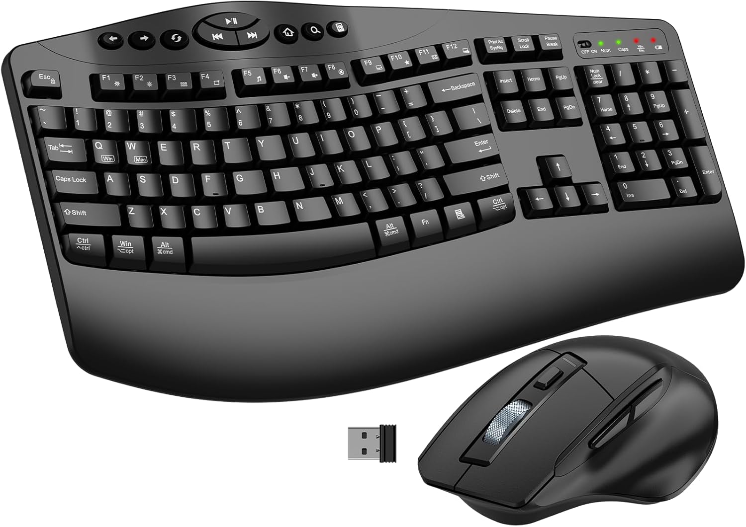 Ergonomic Wireless Keyboard and Mouse Combo, 2.4GHz Full Size Wave Keys Computer Keyboard with Wrist Rest for Natural Typing, Silent 6 Button USB Mouse for Laptop PC Windows Mac