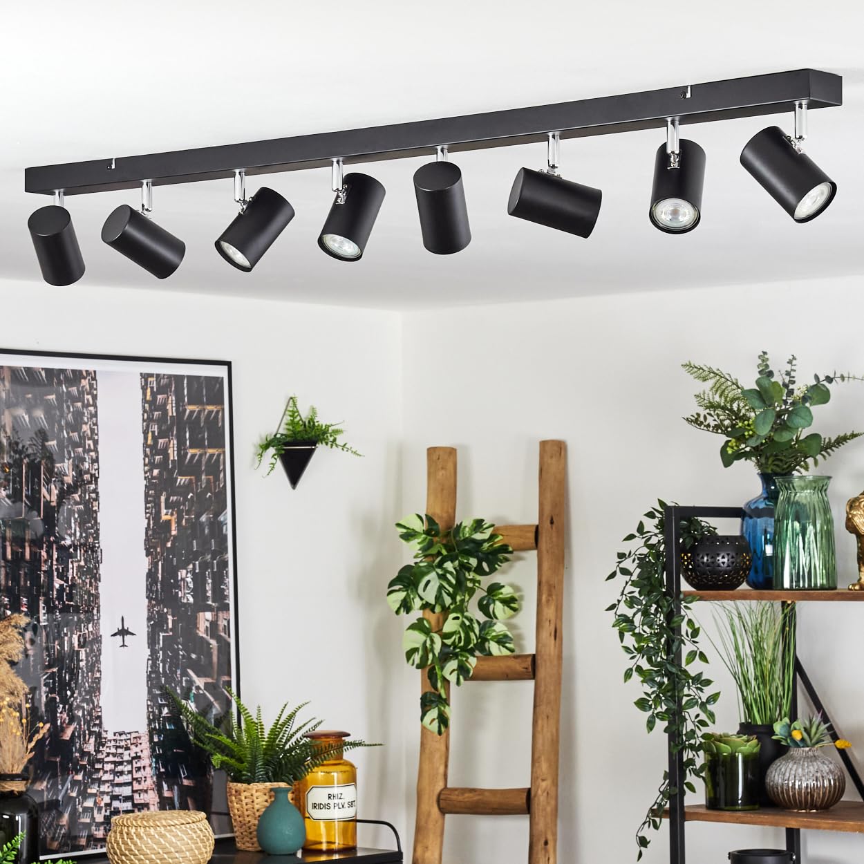 HOFSTEIN Deckenleuchte Gesteira, 8-flammige Deckenlampe aus Metall in Schwarz/Chromfarben, Leuchte im modernen Design mit verstellbaren Schirmen, GU10, Esszimmer, Wohnzimmer, Küche, Schlafzimmer, Flur