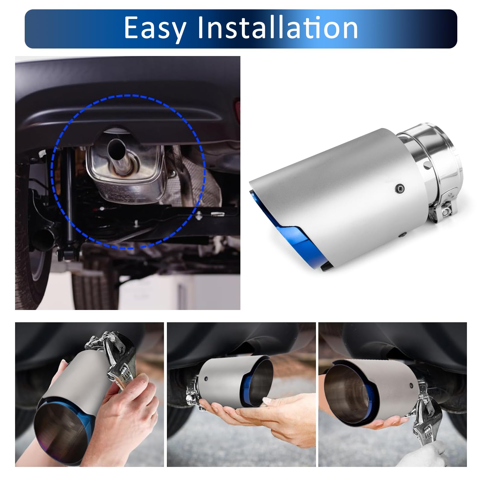 2,5" Auto Auspuff Endrohr Edelstahl - Doppelschicht Auspuffspitze 2,5"(64mm) Einlass 3,5"(89mm) Auslass 6,5" Länge Universell für 2,5" Schalldämpfer Auspuffrohre Bolt-On (Matt Silber & Blau)