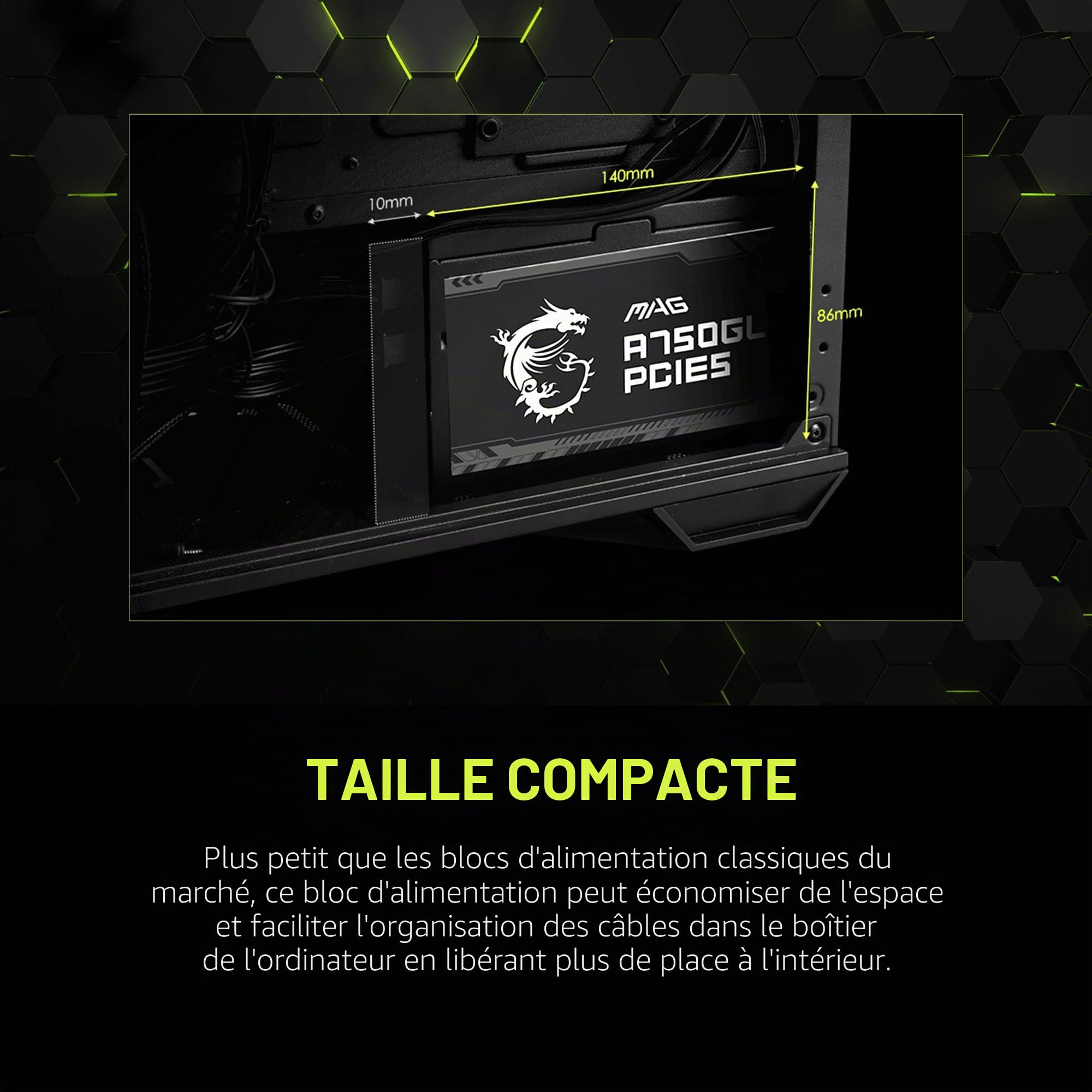 MSI MAG Bloc d'alimentation 750 W 80 Plus Gold – Connecteur natif à 16 Broches – Design modulaire Complet – Protection de Niveau Industriel avec OVP, OCP, OPP, OTP, SCP, UVP [MAG A750GL PCIE5]