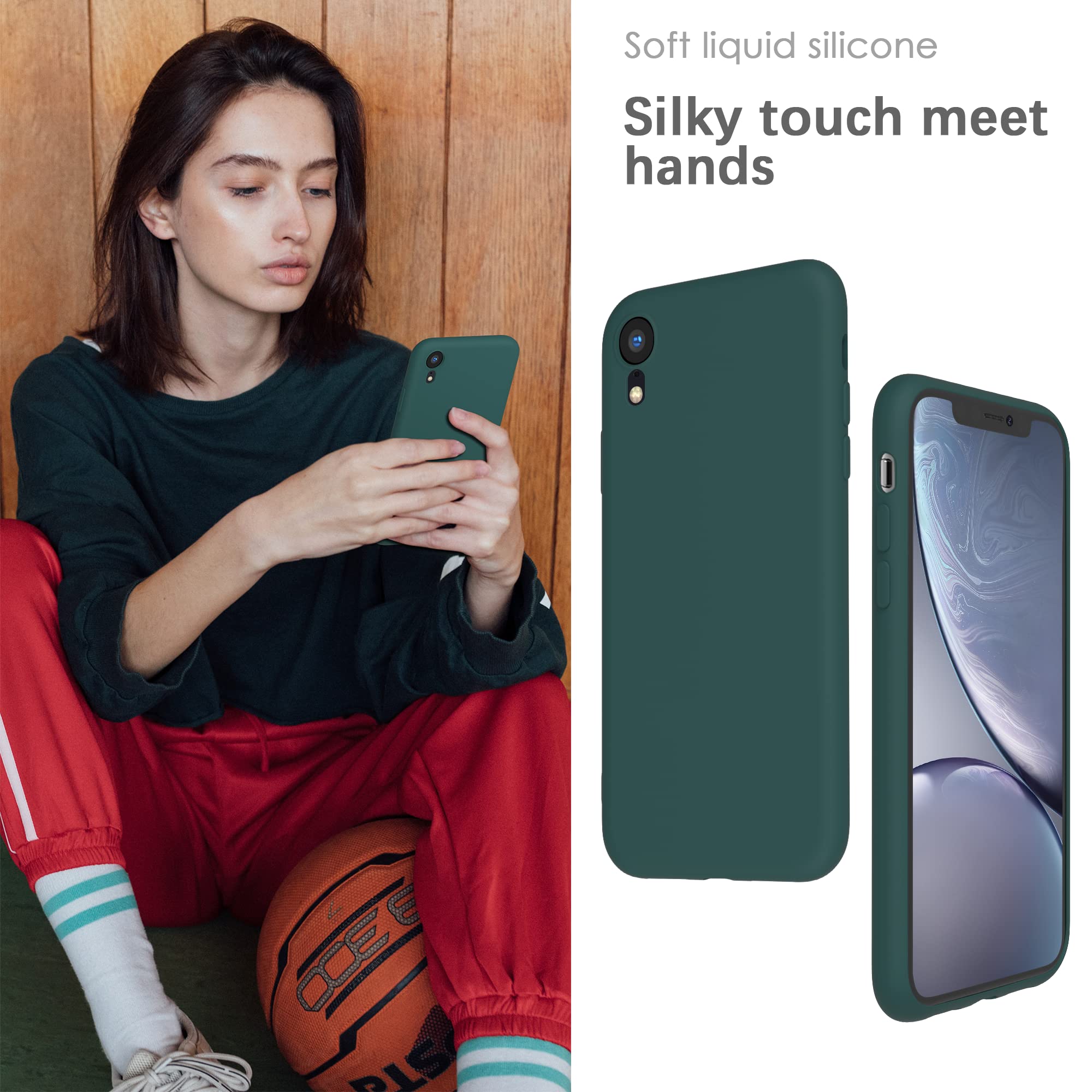 YATWIN Silicone Case for iPhone XR, Soft-Touch, Shockproof, DustProof, Antiskid Full Body Armour Phone Cover for Apple iPhone XR - Dark Green — view 4