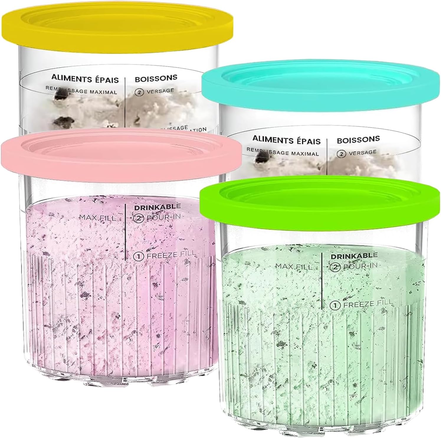 For Ninja Creami Deluxe Pints and Lids 4 Pack, Compatible