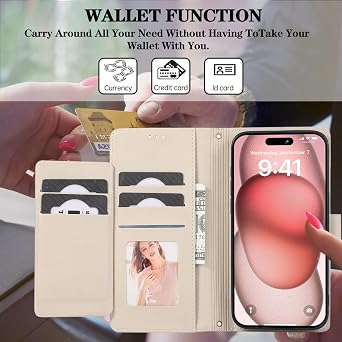 ONV ミラーウォレットケース iPhone 8 Plus対応 - Lines レザーケース カードスロットスタンドストラップ 耐衝撃 キャッシュポケット 無地 マグネット フリップカバー iPhone 8 Plus/iPhone 7 Plus 5.5インチ CX -ベージュ