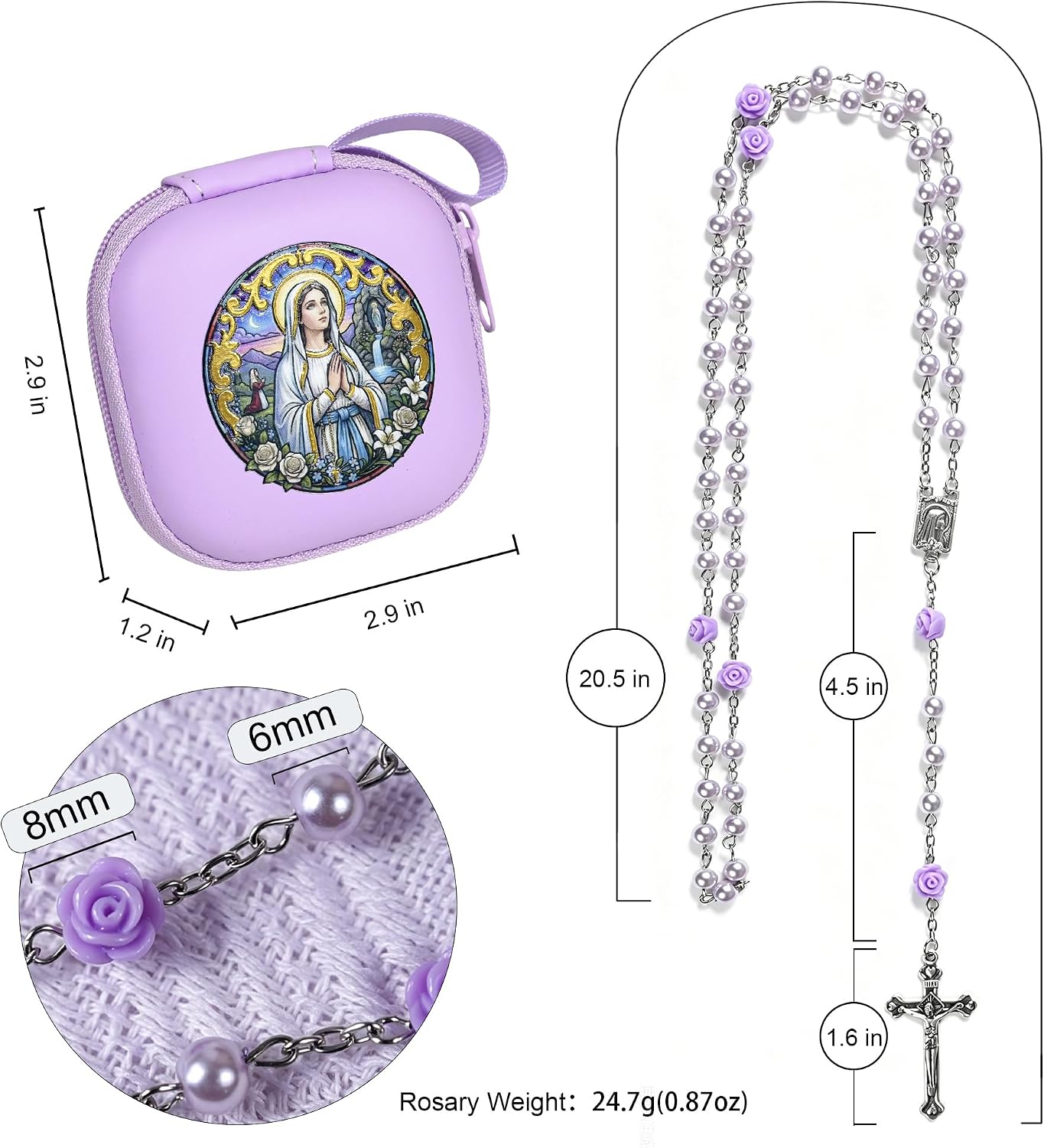 Handmade Rosary Beads for Women, Elegant Catholic Gifts for First Communion, Confirmation & Spiritual Prayer, Unique Beaded Rosary Necklace with Zippered Case
