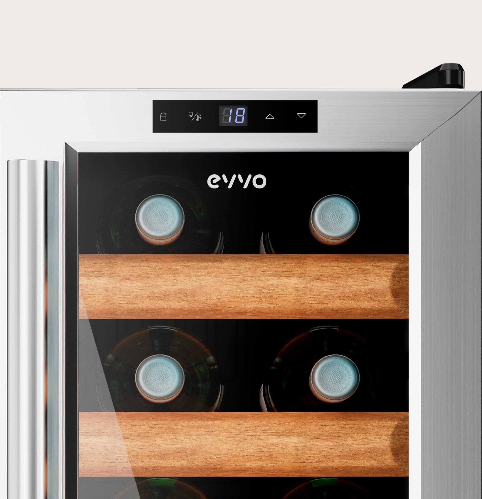 EVVO Vinoteca VT8 Inox – Enfriador de Botellas de Vino 8 Botellas, Vinoteca Pequeña Inox, Nevera para Vinos Silenciosa, Mini Nevera Tipo Minibar y Botellero Vertical — view 7