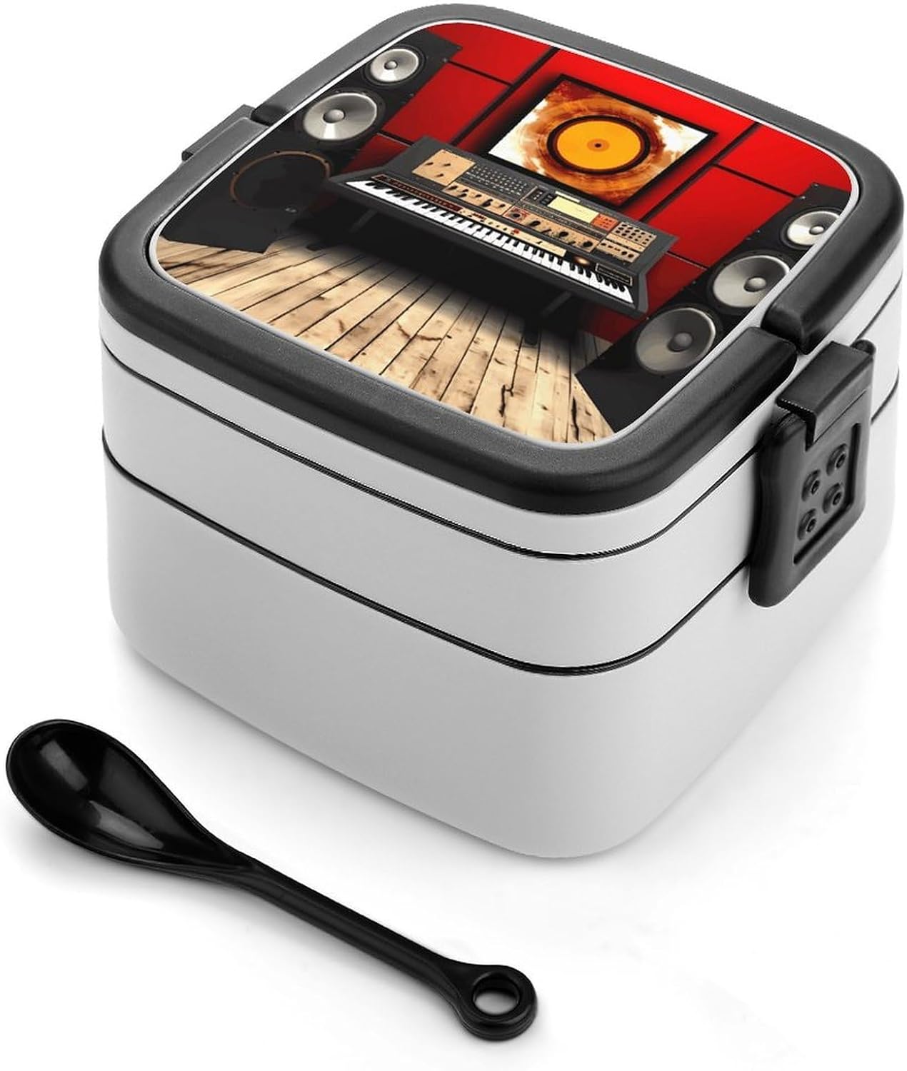 Music Studio Bento Box Adult Lunch Box Sealed Bento Lunch Boxes with Spoon Sturdy Double Layer Bento Boxes Snap-on Design Leak Proof Lunch Containers Ideal for Work