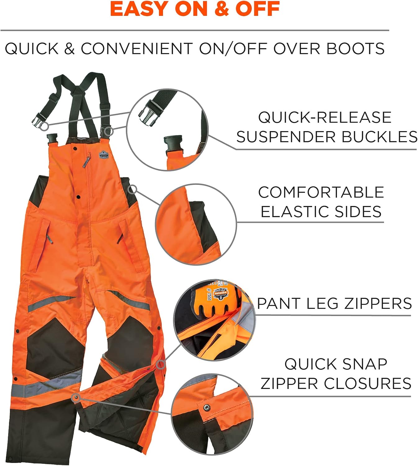 Ergodyne GloWear 8928 Insulated Thermal Bib Overalls, High Visibility, Weather-Resistant - - 