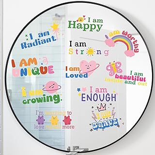 11 Positive Affirmation Mirror Stickers | Reusable Static Decals with Motivational Quotes | Teen Girl Gift for Inspirational Bathroom Mirror & Window Decor | Mental Health Sticker & Self-Love Decal