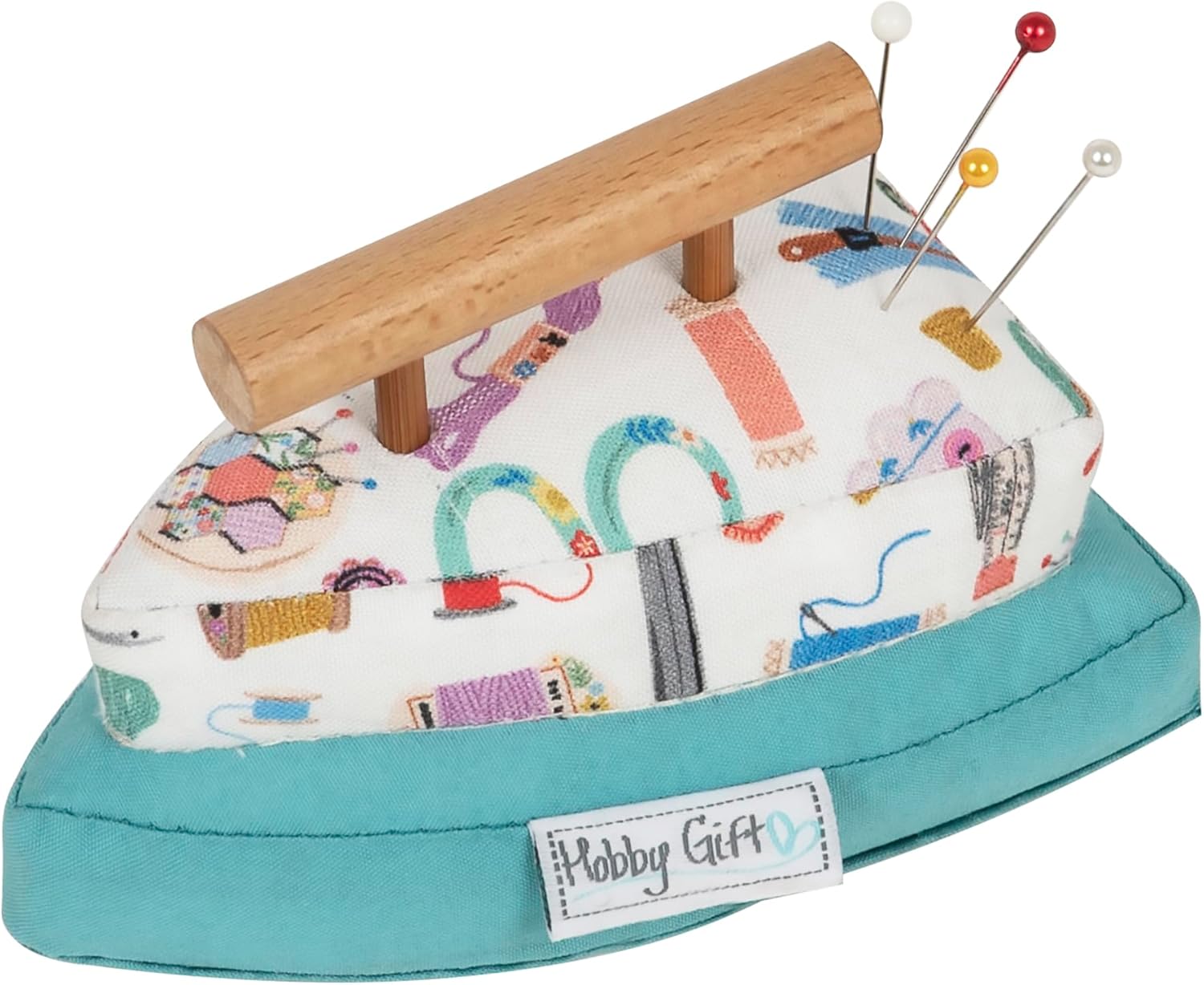 Hobby Gift Iron Shaped Pincushion with Wooden Handle Cotton Sewing Pin Cushion Decorative Needlecraft Accessory for Quilting Dressmaking and Craft Tables