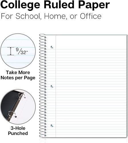 Miniatura 2 de Dunwell - Cuaderno de 1 materia con rayado angosto, cuaderno en espiral de 8.5 x 11 pulgadas, cubierta de plástico y divisor con 2 bolsillos, 100