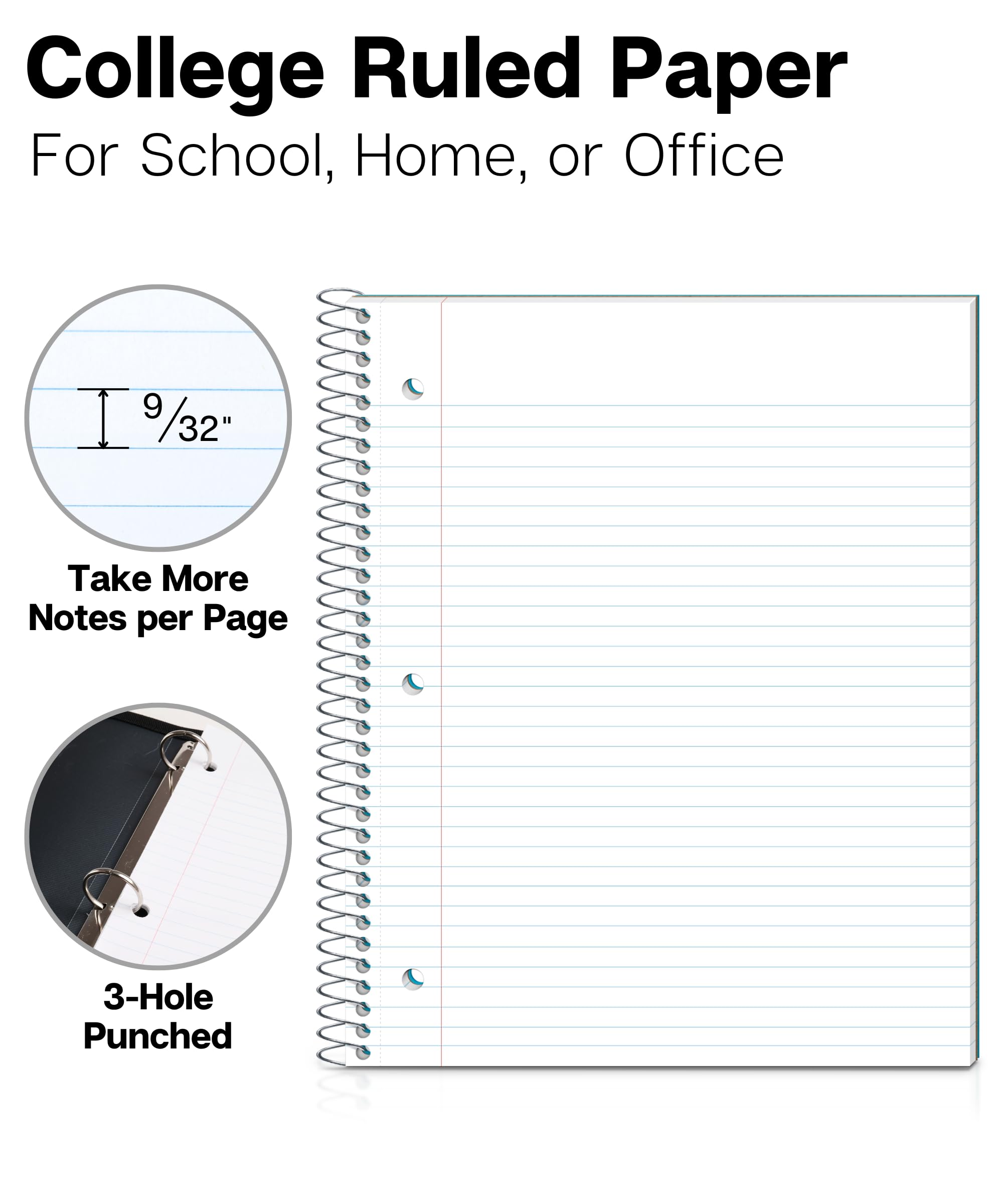 Dunwell 1-Subject College - Cuaderno de espiral rayado de 8.5 x 11 pulgadas