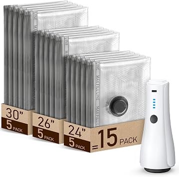 RIWUSI 15 Pack Vacuum Storage Bags for Travel with Rechargeable Pump