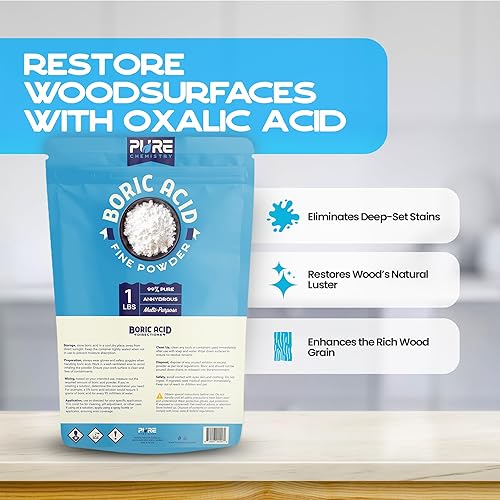 Vista 8 de Ácido oxálico para lejía de madera, polvo fino 99.9% puro, 2 libras, limpiador multiusos altamente eficaz, utilizado como removedor de manchas