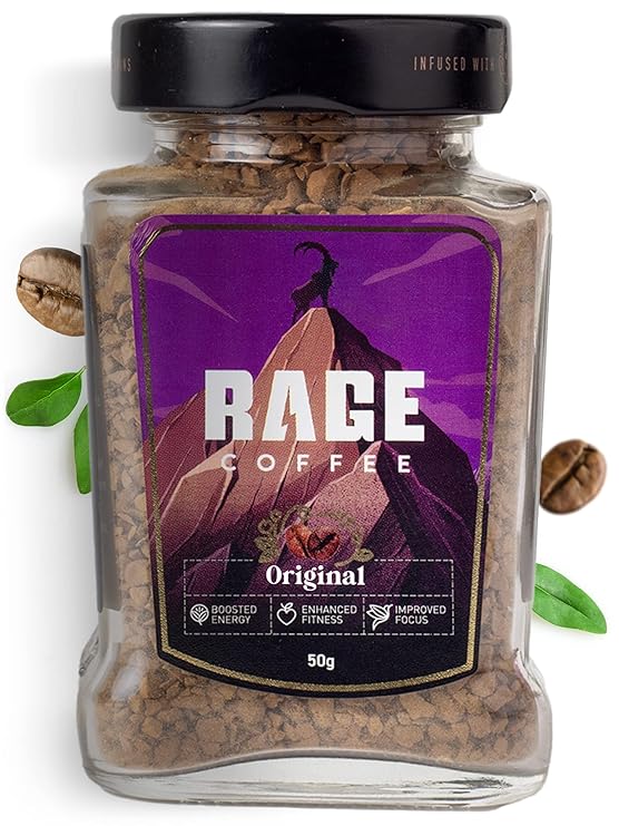 Rage Coffee Original Coffee Blend 100% Pure Arabica Beans | Instant Coffee for Smooth Aroma & taste, Hot and cold coffee) (Original Unique Blend, 50g) at Rs. 129