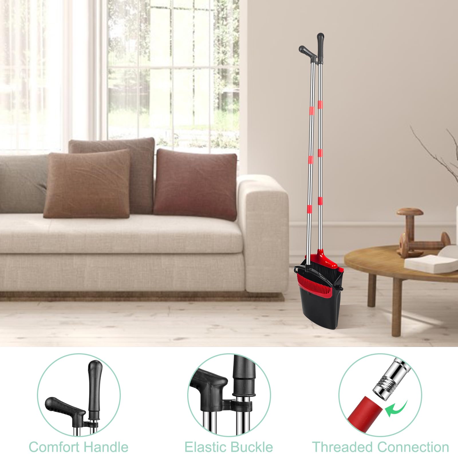 Set di scope e paletta, con pettine, spazzatrice verticale e paletta combo, set classico, paletta pieghevole, per tenda, casa, ufficio, lobby, terrazza