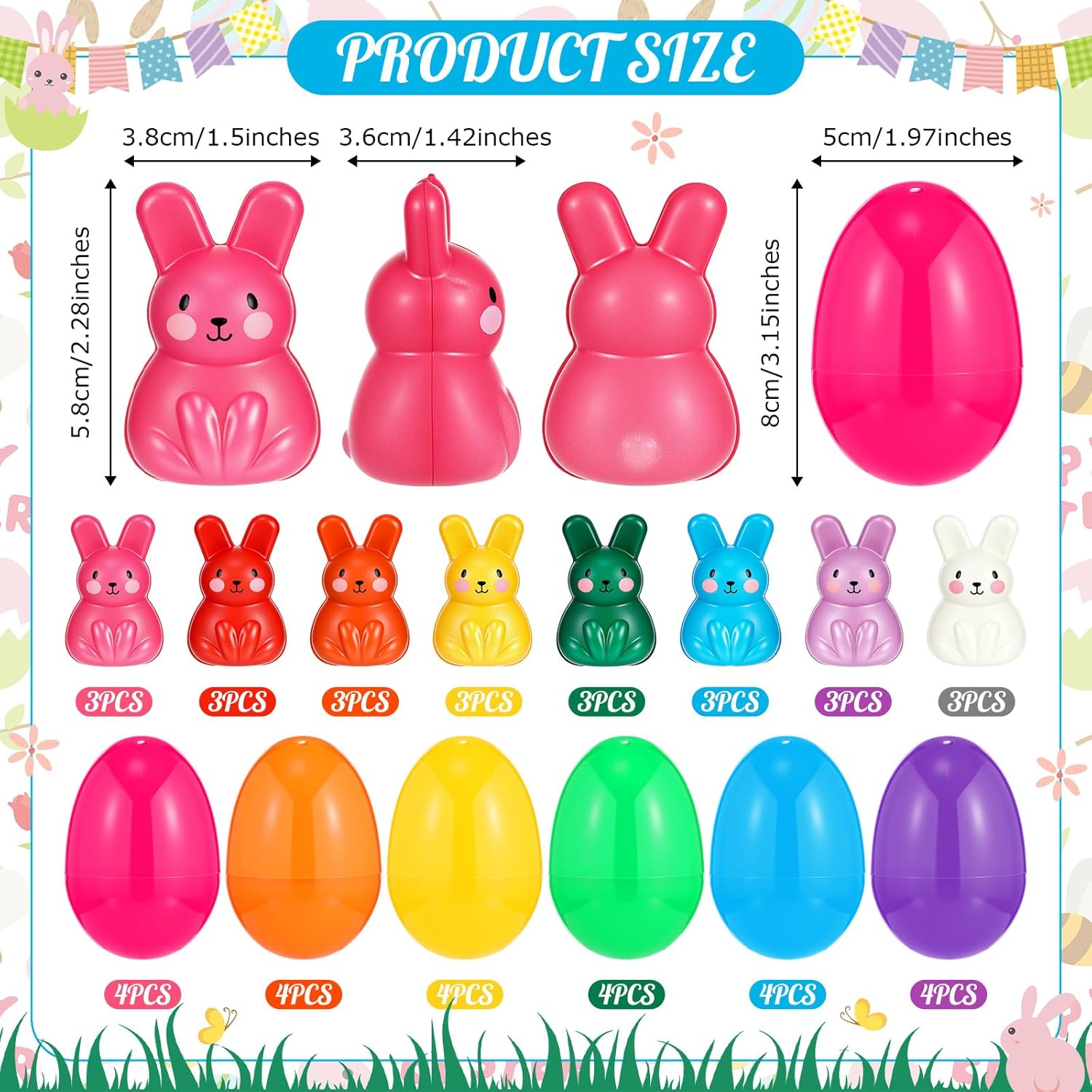 Shappy Easter Basket Stuffers 24 Pack Prefilled Eggs with Bunny Stress Balls Fidget Toys 8 Color Rabbit Relief Balls for Boys Girls Easter Egg Fillers Hunt Party Favors Gifts