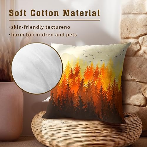 Miniatura 4 de Juego de 2 fundas de almohada de bosque otoñal de 18 x 18 pulgadas, fundas decorativas de algodón para el hogar, sofá, cama, patio