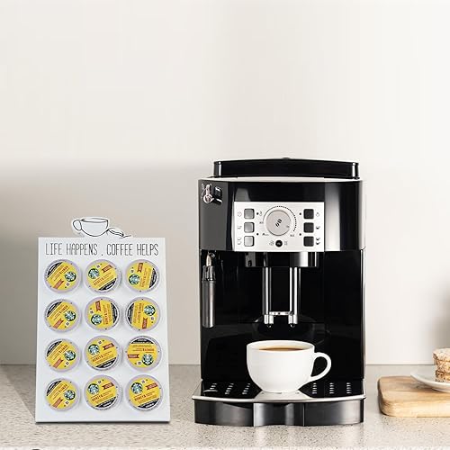 Miniatura 3 de Organizador de 12 cápsulas K, soporte de almacenamiento de cápsulas de café de madera compacta blanca, organizador de Kcup para el hogar y la oficina