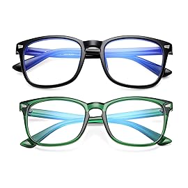 AZorb 2Pack Blue Light Blocking Glasses for Kids TR90 Unbreakable Computer Screen Glasses for Boys & Girls - 2 Pack(Black+Green)