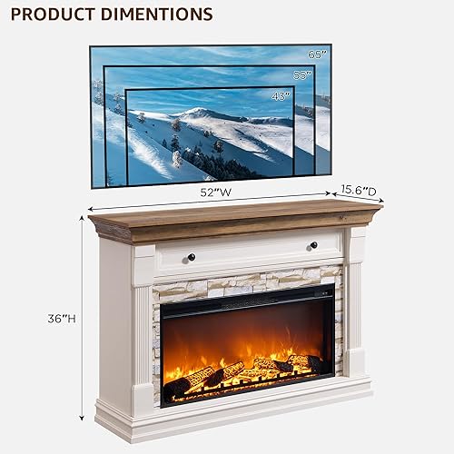 Miniatura 6 de OKD Mueble de TV con chimenea eléctrica de 52 pulgadas con repisa y gabinete, calentador eléctrico independiente de 36 pulgadas con control remoto,
