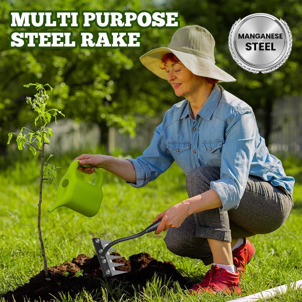 Garden Hand Rake Tool Carbon Steel, 2026 New 5/6/7/8 Teeth Garden Weeder Rakes, Iron Weeding Rake for Yard Lawn,Heavy-Duty Gardens Hand Weeder Puller Tool for Gardening and Weedings (8Teeth)