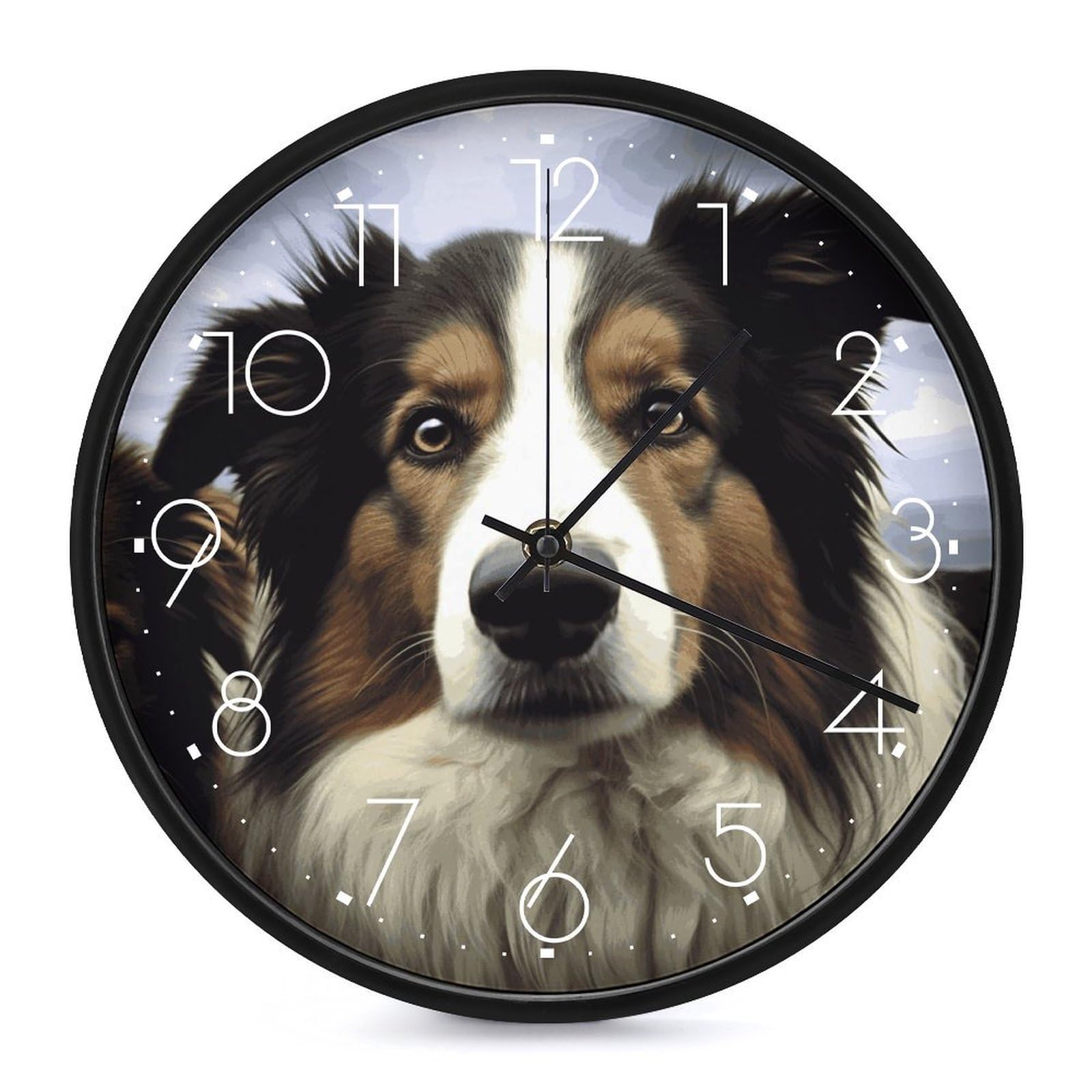 Adfgyerh White-Style Sheep Dog Clock，9.8 Inch Battery Operated Wall Clock Classic Simple, Decorative Wall Clock.analog Clock For Kitchen Office Bathroom Bedroom.