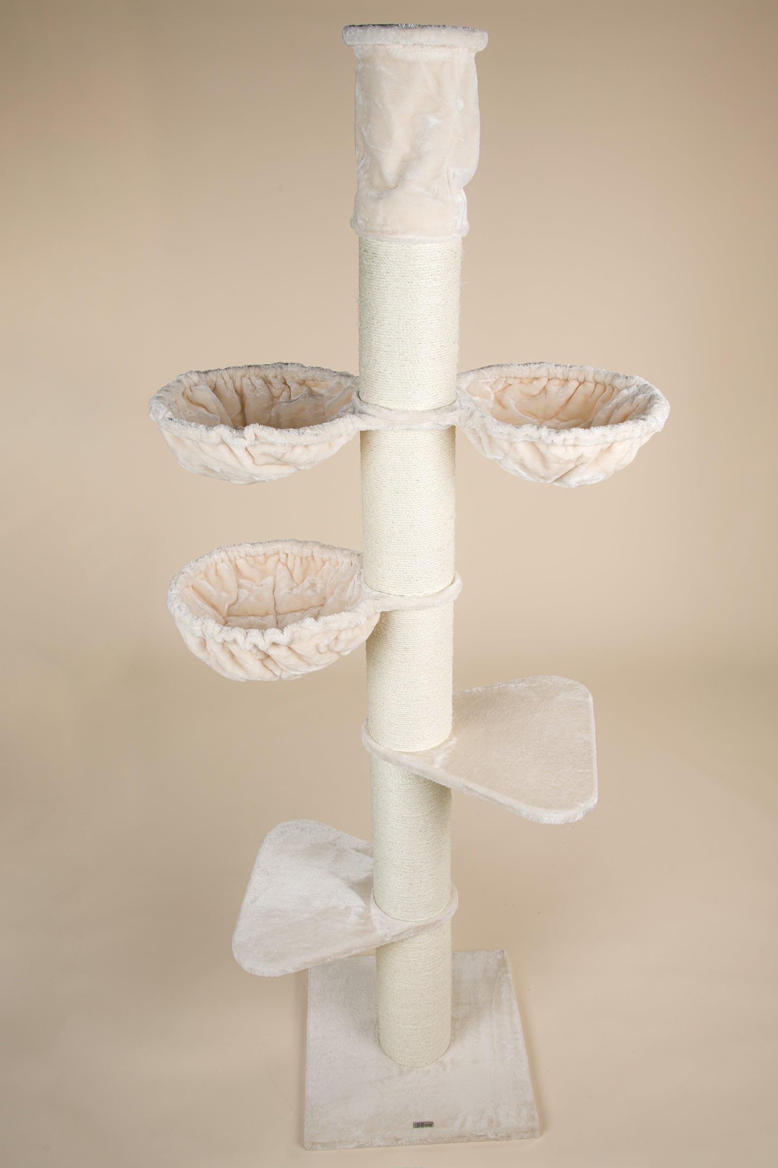 RHRQuality Krabpaal voor grote katten - Maine Coon Tower Plus – 235 tot 255 cm Hoog – Met Extra Dikke 20 cm Sisalpalen – Crème