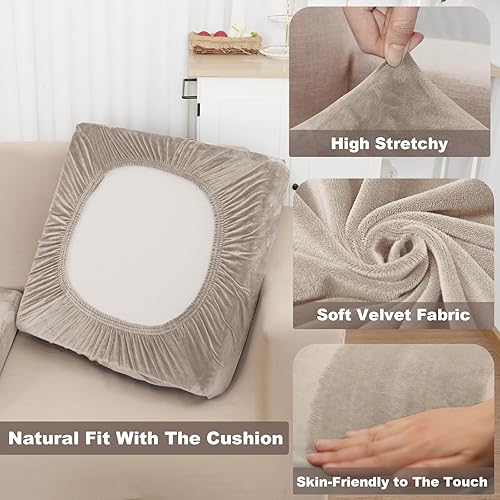 Miniatura 5 de NAISI Fundas de cojín para sofá, 3 piezas, fundas de terciopelo elásticas para asiento o respaldo, fundas individuales suaves para sofá modular (3