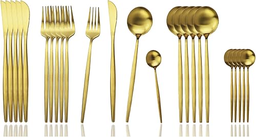 JASHII Juego de cubiertos de acero inoxidable de 24 piezas, juego de utensilios de cocina para 6, juego de cubiertos para el hogar, apto para
