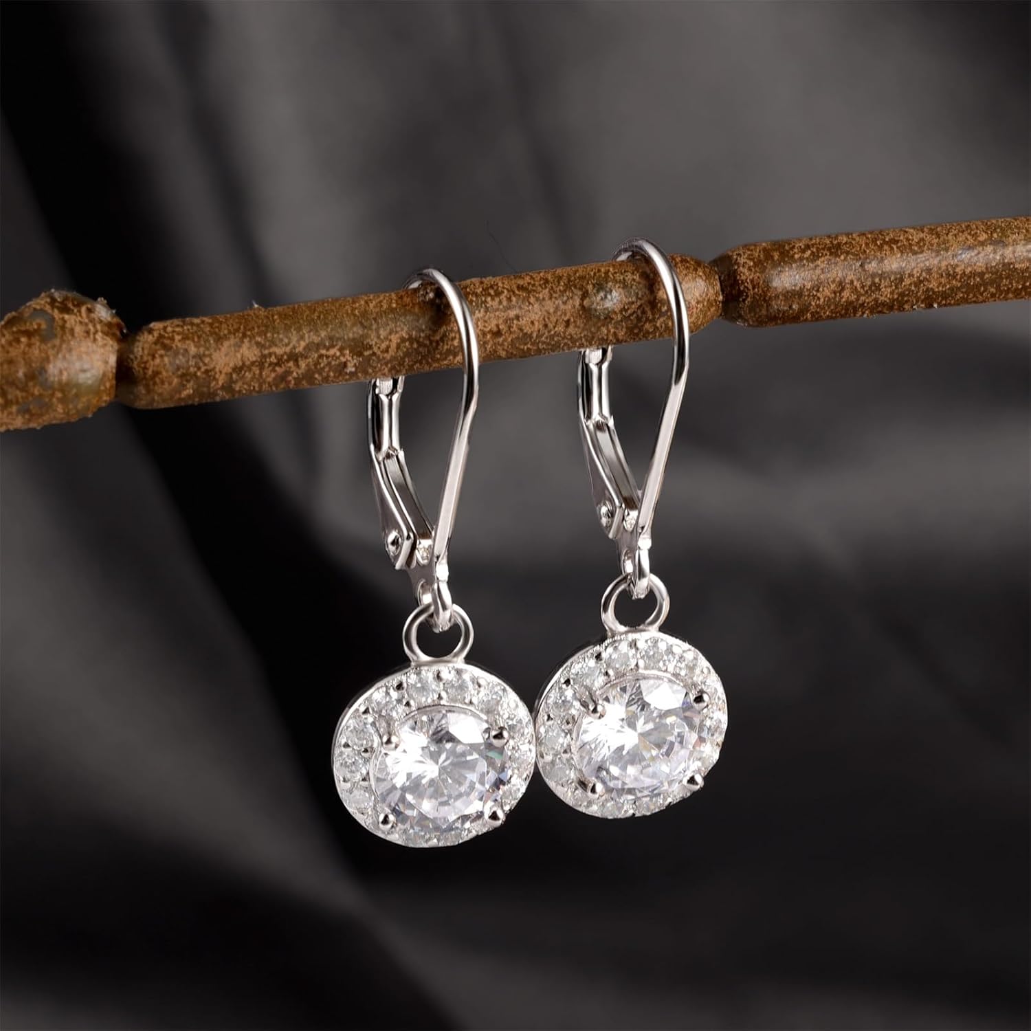 ALEXCRAFT Sterling Silver Leverback Dangle Drop Earrings for Women, Cubic Zirconia Small Round Square Halo Drop Earring Hypoallergenic Jewelry for Wedding Bridal - Image 5