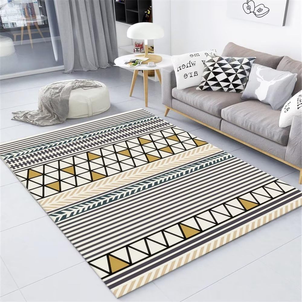 Descente de lit chambre jaune et rayures pour un réveil cocooning et chaleureux