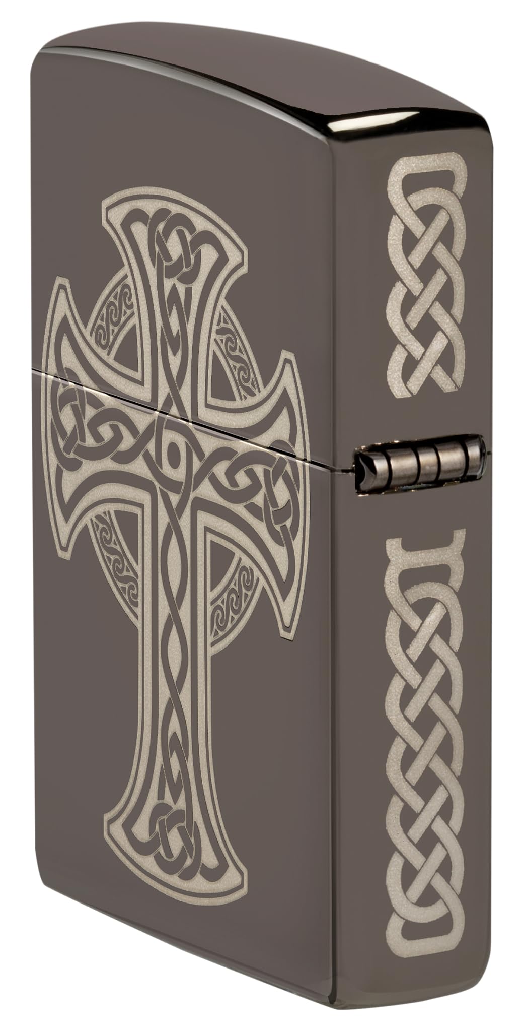 Zippo - Briquet Tempête Motif Croix Celtique, Noir (Black Ice), Gravure Laser (4 Côtés), Rechargeable, Réutilisable, Coupe-Vent, Coffret Cadeau, Fabriqué Aux États-Unis