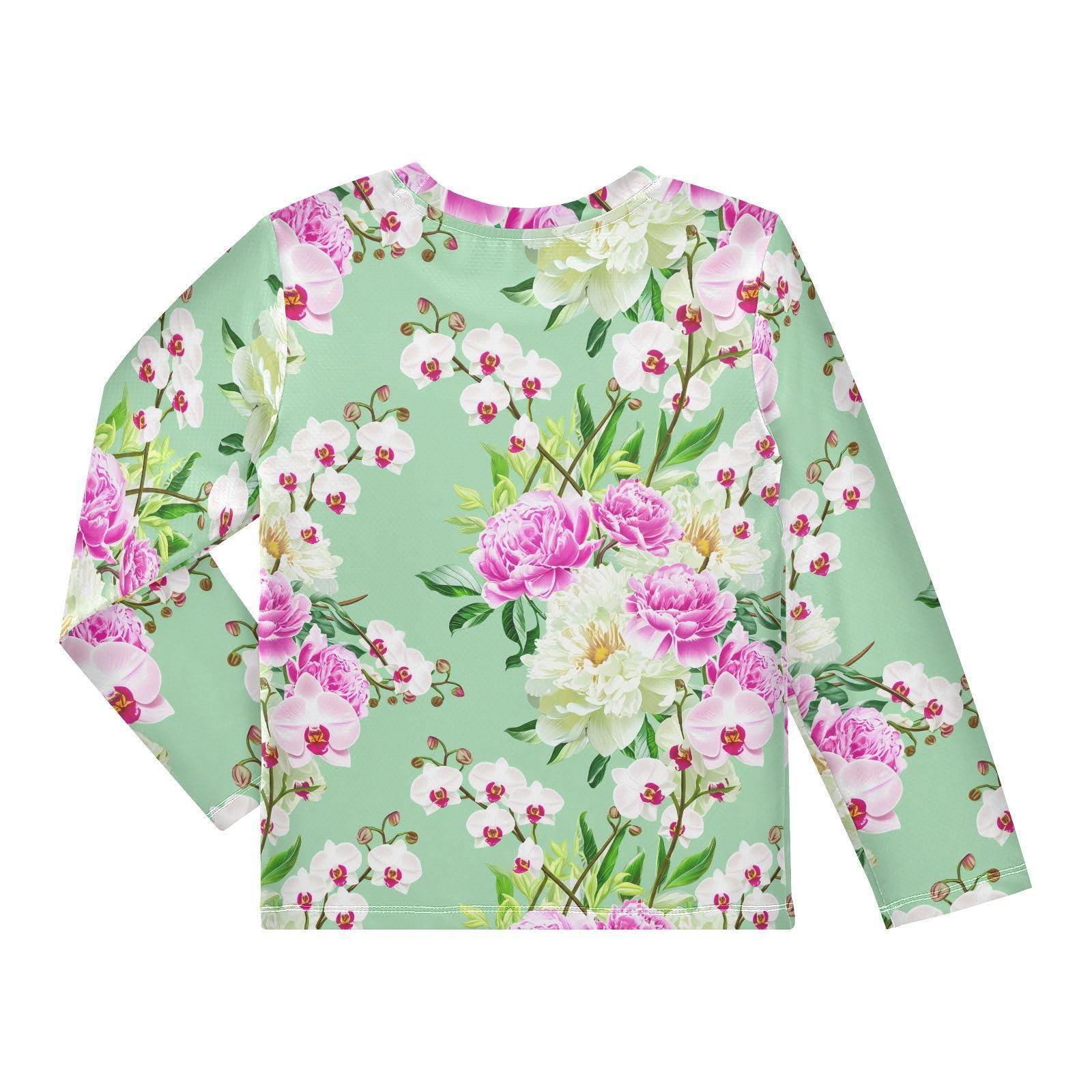Orchid Floral Green Boy's Rash Guard Swim Shirt Long Sleeve Sun Shirt for Kids Toddler UPF50+ 4T