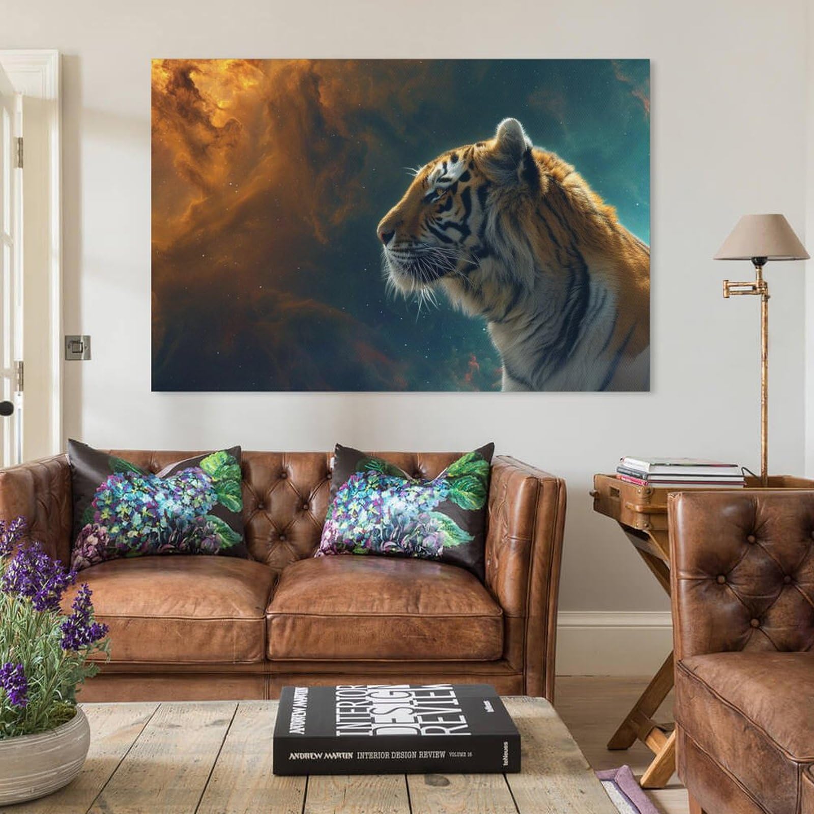 Amazon.co.jp: 絵画 宇宙銀河の背景に虎インテリア 絵画 太陽系宇宙 超