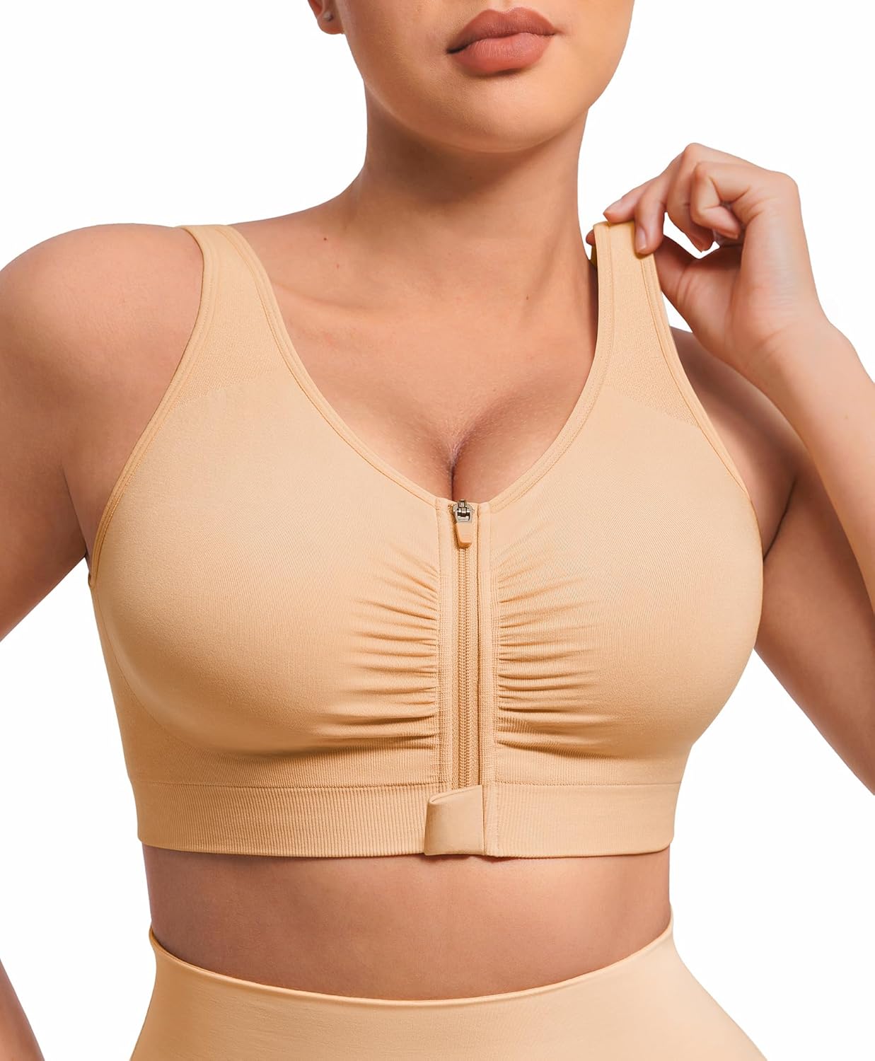 FeelinGirl Zip Front Closure Bras for Women No Underwire Compression Post Surgery Bra with Wide Adjustable Straps